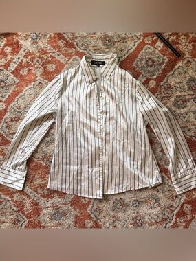 Kasper Cream Blouse with Blue Stripes